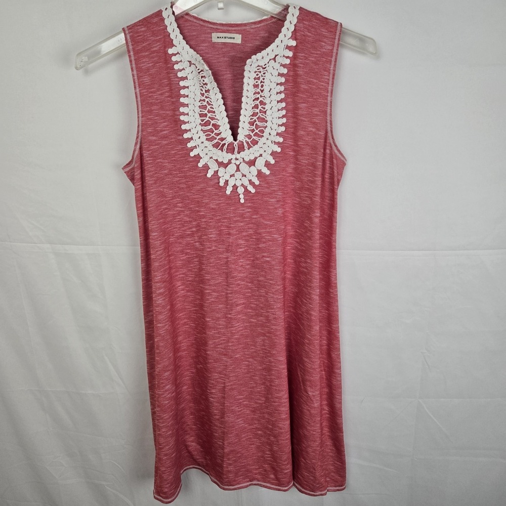 Max Studio Sleeveless Heathered Red Knit Dress‎ M Medium Crochet Neckline